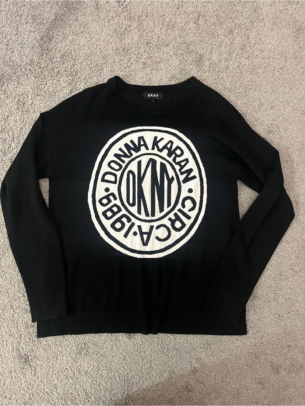 DKNY Black Sweater with White Logo Emblem